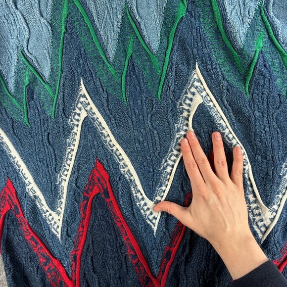 COOGI Blues Australia Sweater Heavyweight Blue Green Geometric Large Cotton REAL - Picture 12 of 16